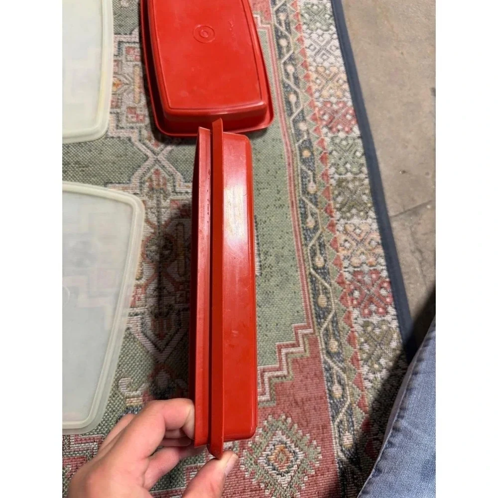 Vintage Tupperware Red Rectangular Food Storage Containers with Lids Set of 2